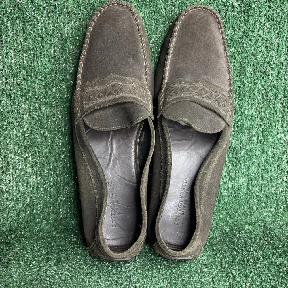Bottega Veneta Intrecciato‎ Suede Driving Loafers Luxury Moccasins Brown Mens 11